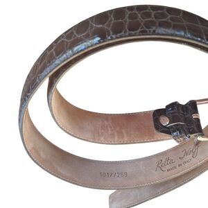 Retta Wolff Belt Hand Crafted in Italy Ligator Croc Leather Dark Brown Large 36